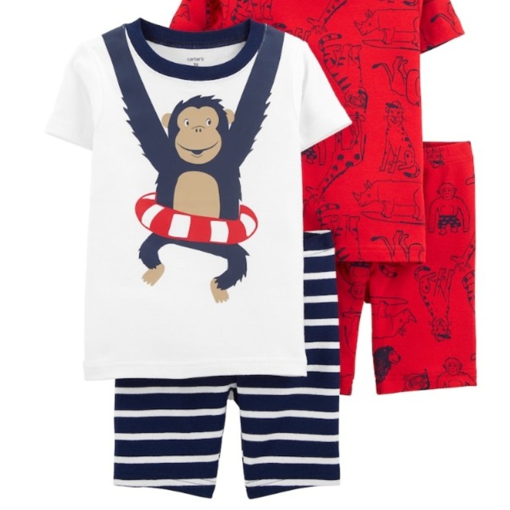 🎉SOLD🎉 NWT Carter's 4pc Monkey Snug Cotton PJs - Picture 2 of 3